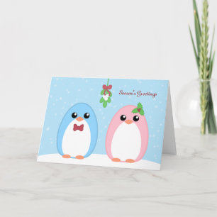 Cartes Pour Fêtes Annuelles Couple de pingouin de vacances mignonne