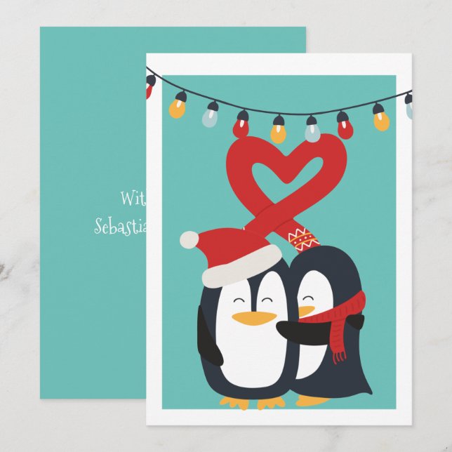 Cartes Pour Fêtes Annuelles Couple de pingouin mignon Noël personnalisé (Devant / Derrière)