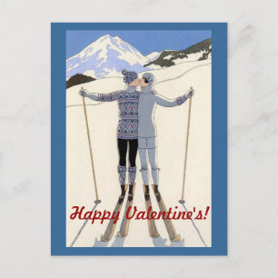 Cartes Pour Fêtes Annuelles Couple de skieurs baiseurs - Bonne Saint Valentin