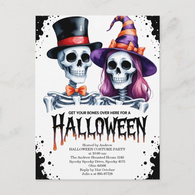 Cartes Pour Fêtes Annuelles Couple de squelettes d'Halloween (Devant)