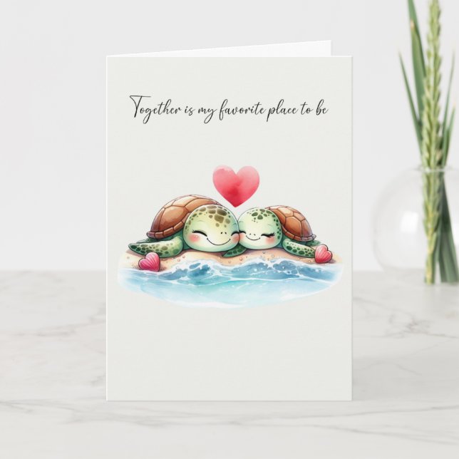 Cartes Pour Fêtes Annuelles Couple de Tortues Marines Mignonnes Saint-Valentin (Devant)