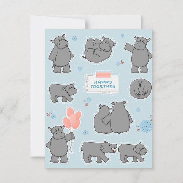 Cartes Pour Fêtes Annuelles Couple d'hippopotames Heureux ensemble (Devant)