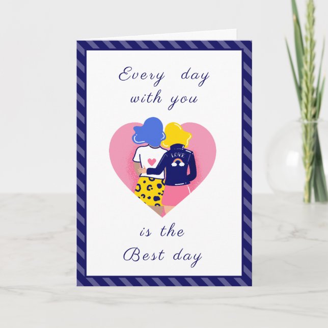 Cartes Pour Fêtes Annuelles Couple gay moderne LGBTQ Valentines Jour mignon vi (Devant)