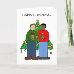 Cartes Pour Fêtes Annuelles Couple gay multilingue masculin Joyeux Noël