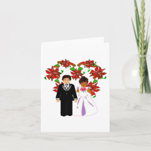 Cartes Pour Fêtes Annuelles Couple Interracial de Mariage de Noël Couronne de