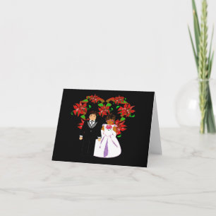 Cartes Pour Fêtes Annuelles Couple Interracial de Mariage de Noël Couronne de