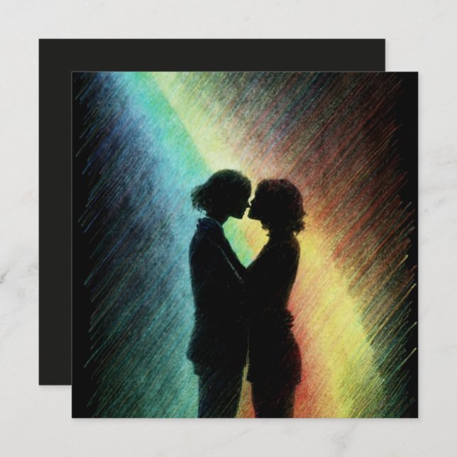 Cartes Pour Fêtes Annuelles Couple lesbien en arc-en-ciel (Devant / Derrière)