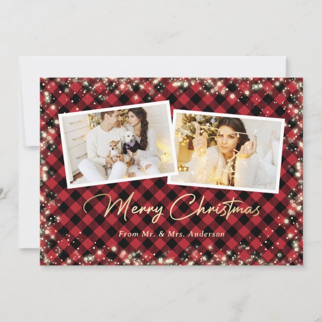 Cartes Pour Fêtes Annuelles Couple marié Rouge Plaid Photo Joyeux Noël (Devant)