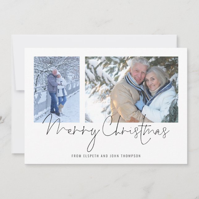 Cartes Pour Fêtes Annuelles Couple moderne 2 Photos Script Joyeux Noël (Devant)