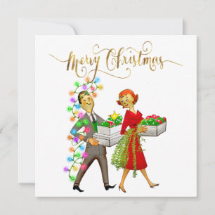 Cartes Pour Fêtes Annuelles Couple Noël vintage 1950