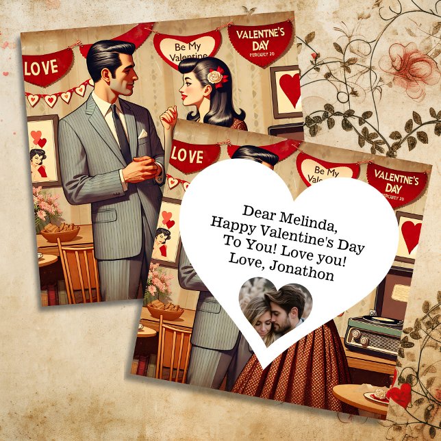 Cartes Pour Fêtes Annuelles Couple Rétro Mignon Saint-Valentin Personnalisé (Créateur téléchargé)