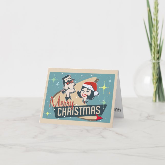 Cartes Pour Fêtes Annuelles Couple Retro Personnalisé Joyeux Noël (Devant)