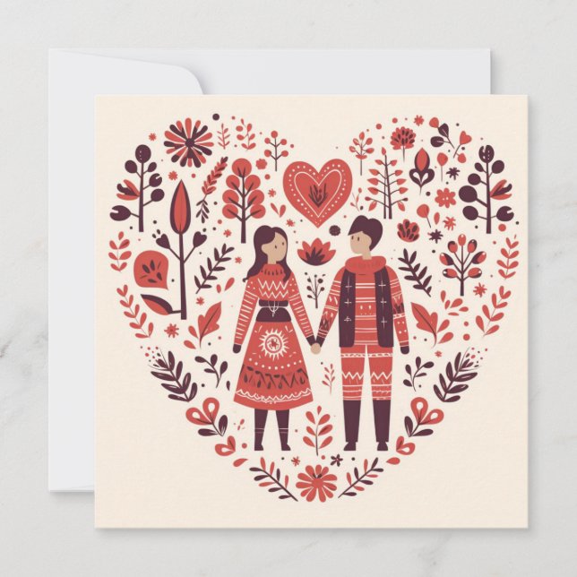 Cartes Pour Fêtes Annuelles Couple scandinave Saint-Valentin cœur  (Devant)