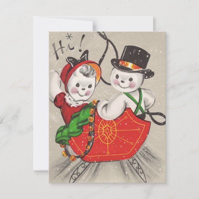 Cartes Pour Fêtes Annuelles Couple Snowman De Noël À Sleigh (Devant)