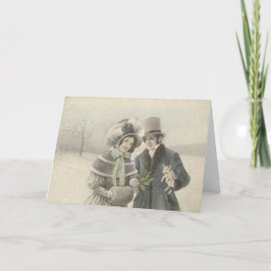 Cartes Pour Fêtes Annuelles Couple vintage avec cochon bébé