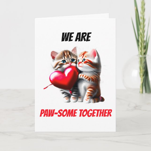 Cartes Pour Fêtes Annuelles Couples chatons mignonettes pawé ensemble Valentin (Devant)