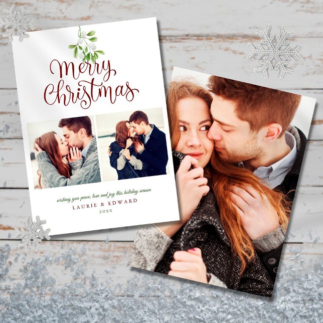 Cartes Pour Fêtes Annuelles Couples Mistletoe Joyeux Noël 3 Photo (Créateur téléchargé)