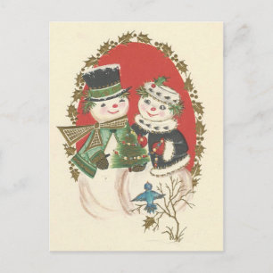 Cartes Pour Fêtes Annuelles Couples vintages de bonhomme de neige de Noël