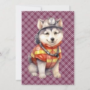 Cartes Pour Fêtes Annuelles Courageux pompier Sibérien Husky Chien honorant
