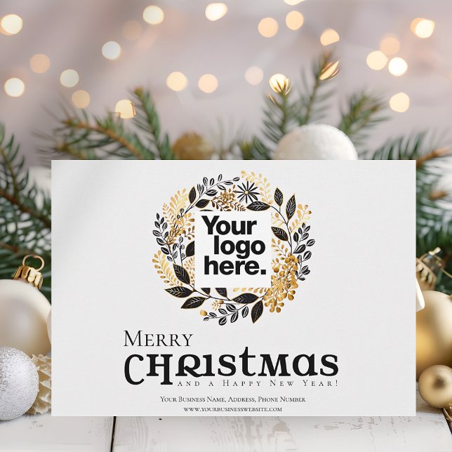 Cartes Pour Fêtes Annuelles Courbe de Noël Black Gold (A Merry Christmas Corporate Business Card with your Logo and a trendy black and gold color theme.)