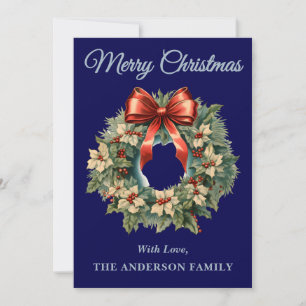 Cartes Pour Fêtes Annuelles Courbe de Noël de la Marine Blue Holly Berry