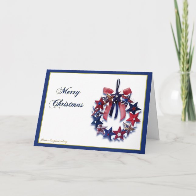 Cartes Pour Fêtes Annuelles Courbe de Noël Patriotique Star Wreath Joyeux voeu (Devant)