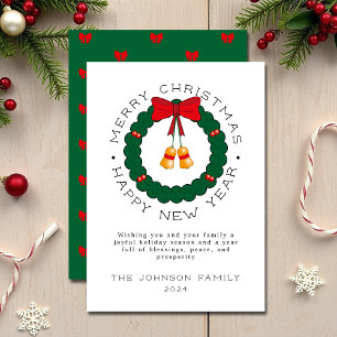 Cartes Pour Fêtes Annuelles Courbe verte classique et bow rouge Joyeux Noël