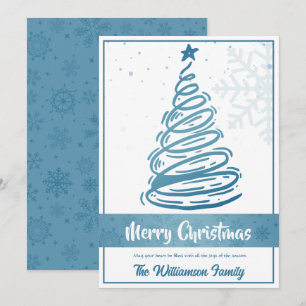 Cartes Pour Fêtes Annuelles Courbes Arbre de Noël Flammes de neige Bleu Blanc
