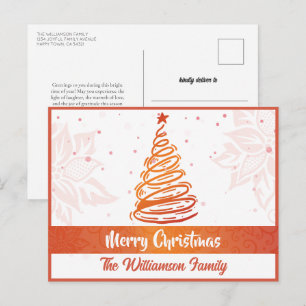 Cartes Pour Fêtes Annuelles Courbes Arbre de Noël Poinsettia Rouge Blanc
