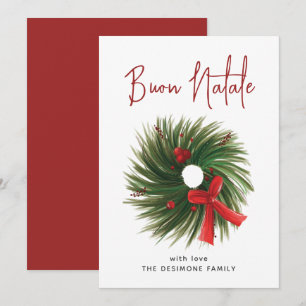 Cartes Pour Fêtes Annuelles Couronne aquarelle Buon Natale simple 