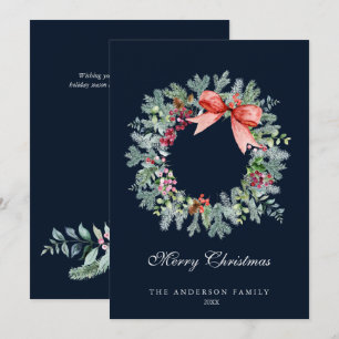Cartes Pour Fêtes Annuelles Couronne aquarelle d'étoiles de houx et de baies d