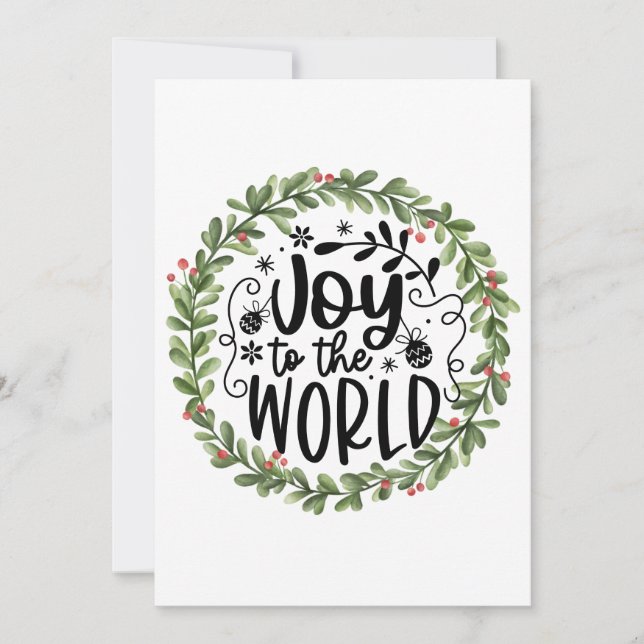 Cartes Pour Fêtes Annuelles Couronne aquarelle « Joyeux Noël au Monde » (Devant)