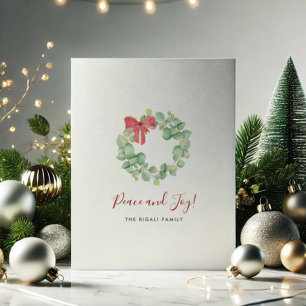 Cartes Pour Fêtes Annuelles Couronne botanique élégante à l'aquarelle Rouge No