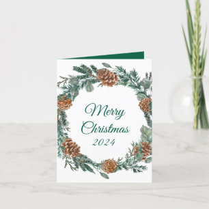 Cartes Pour Fêtes Annuelles Couronne botanique minimaliste rustique en pin