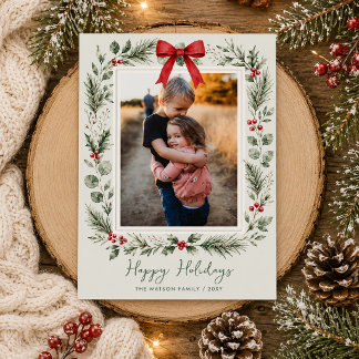 Cartes Pour Fêtes Annuelles Couronne botanique rouge de Noël hivernal 4 Photo