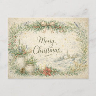 Cartes Pour Fêtes Annuelles Couronne botanique rustique Joyeux Noël