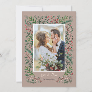 Cartes Pour Fêtes Annuelles Couronne d'arbre de pin vert amour et paix élégant