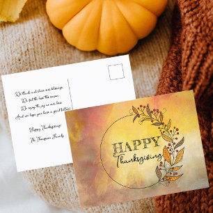Cartes Pour Fêtes Annuelles Couronne d'automne à l'aquarelle Boho pour la fête