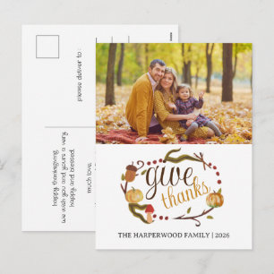 Cartes Pour Fêtes Annuelles Couronne d'automne à l'aquarelle Photo Thanksgivin