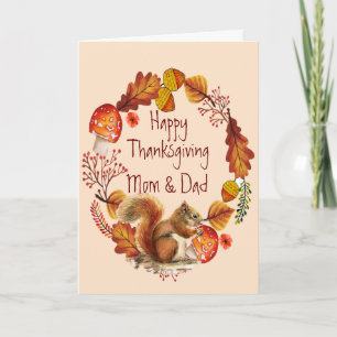 Cartes Pour Fêtes Annuelles Couronne d'Automne de Thanksgiving Écureuil Maman 