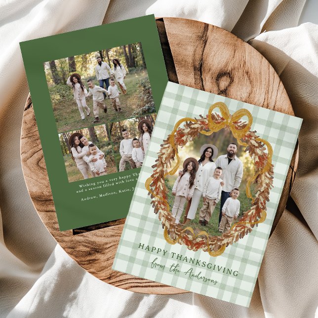 Cartes Pour Fêtes Annuelles Couronne d'automne rustique avec Bow 4 Photo Thank (Créateur téléchargé)