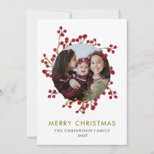 Cartes Pour Fêtes Annuelles Couronne de Baies Rouges Élégantes pour Photo de F