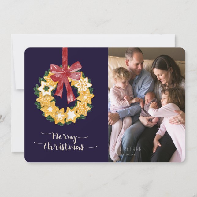 Cartes Pour Fêtes Annuelles Couronne de biscuits de Noël avec Arrière - plan b (Devant)