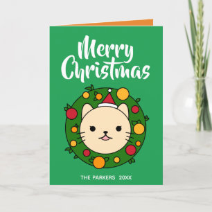 Cartes Pour Fêtes Annuelles Couronne de chats beige   Green Merry Christmas Ph