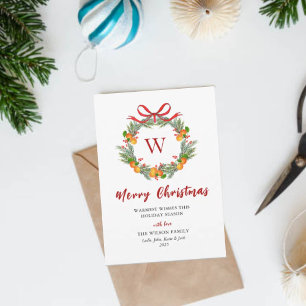 Cartes Pour Fêtes Annuelles Couronne de Citrus Monogramme Non Photo Noël 