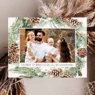 Cartes Pour Fêtes Annuelles Couronne de cônes de pin aquarelle rustique 2 Phot