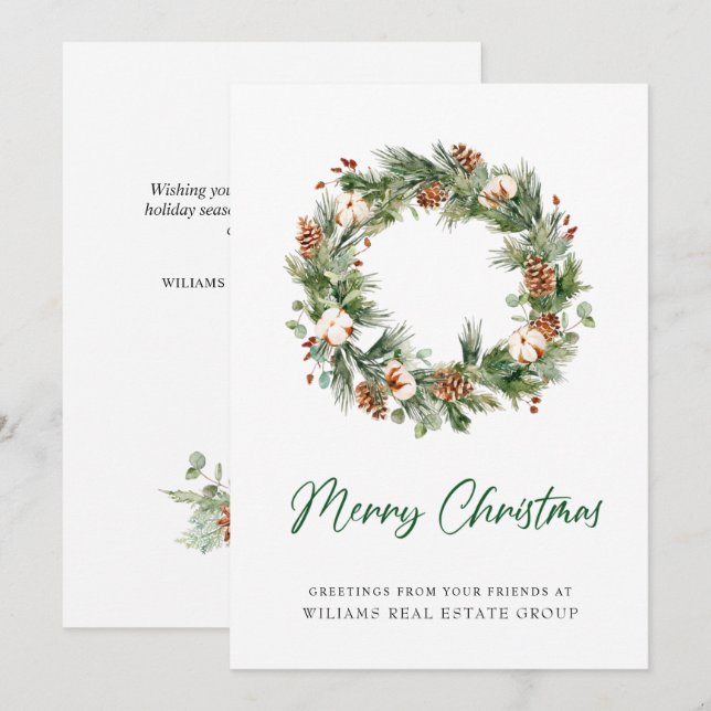 Cartes Pour Fêtes Annuelles Couronne de cônes de pin Noël Entreprise (Devant / Derrière)