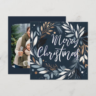 Cartes Pour Fêtes Annuelles Couronne de coups de pinceau Bleu Joyeux Noël