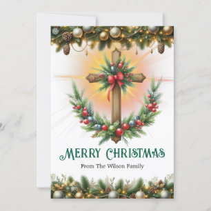 Cartes Pour Fêtes Annuelles Couronne de croix avec baies et pin, Noël