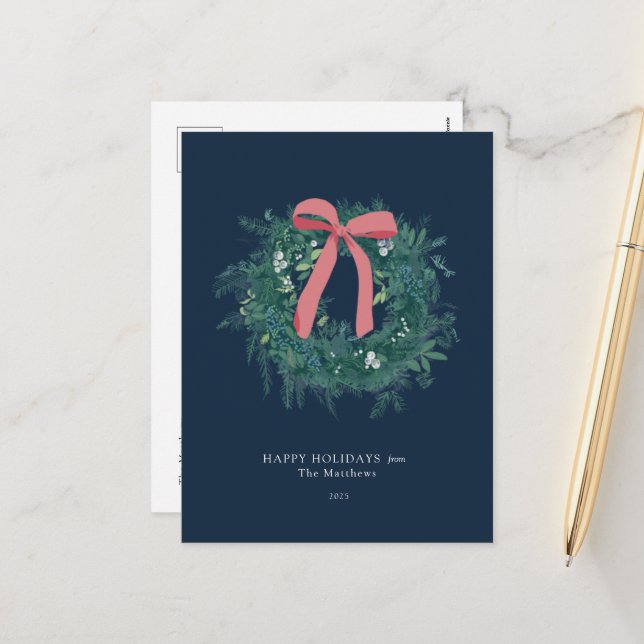 Cartes Pour Fêtes Annuelles Couronne de fête familiale de Noël en hiver - Cart (Devant/Arrière en situation)